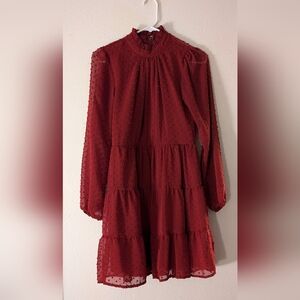 S Red long sleeve midi dress